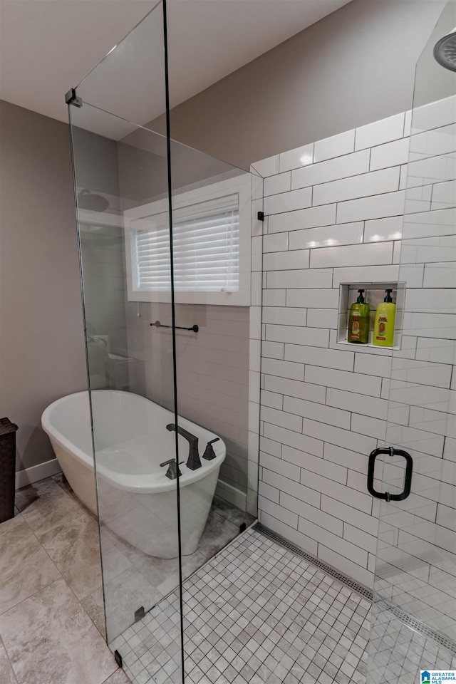 bathroom with plus walk in shower