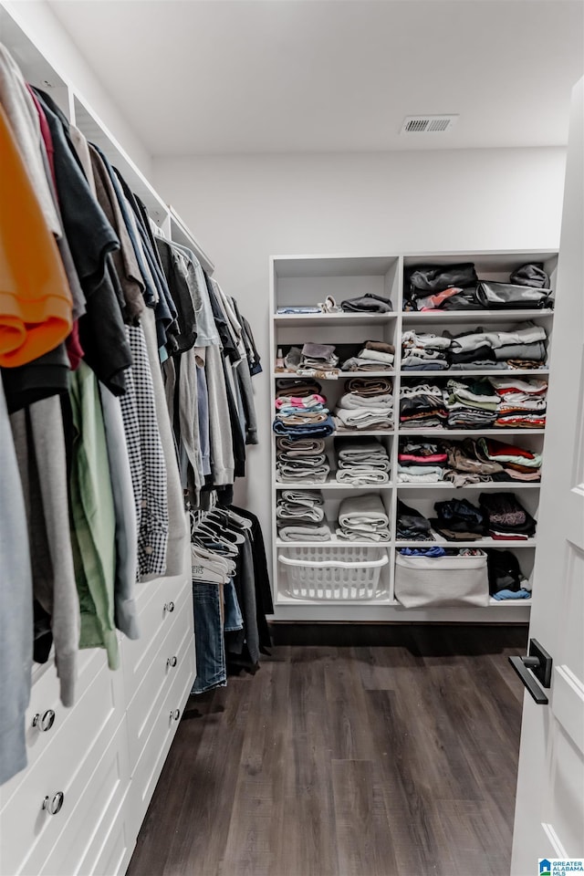 spacious closet featuring dark hardwood / wood-style floors