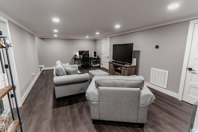 living room featuring dark hardwood / wood-style floors