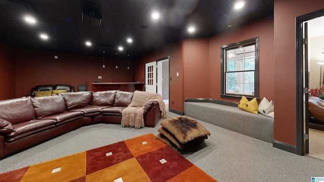 home theater room with carpet