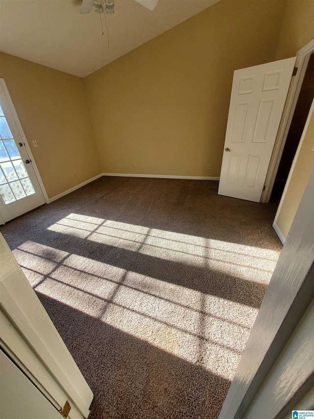 spare room with ceiling fan and carpet floors