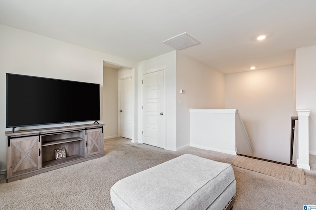 living room featuring light colored carpet