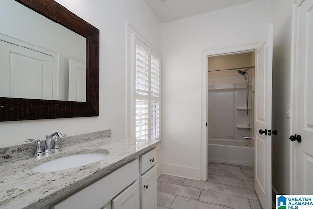 bathroom featuring tile patterned floors, vanity, and bathing tub / shower combination