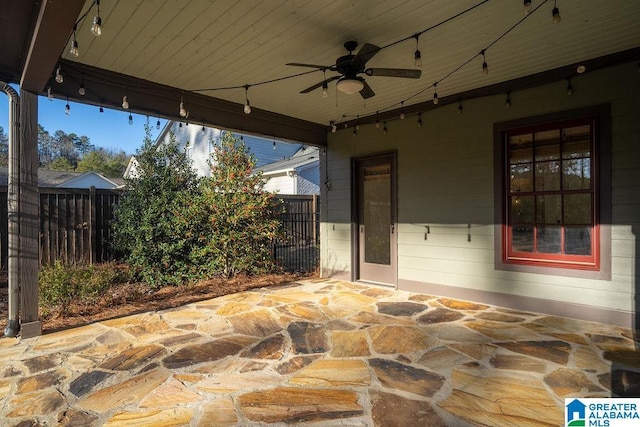 view of patio / terrace featuring ceiling fan