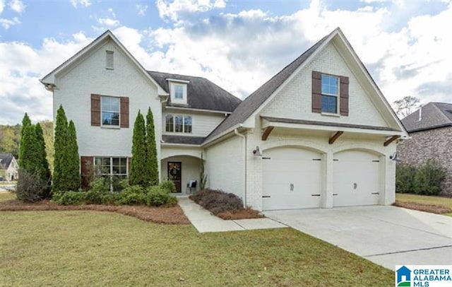 view of front of property with a garage and a front yard