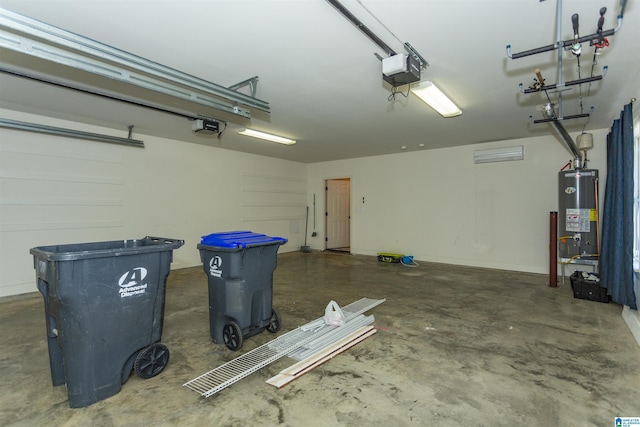 garage featuring gas water heater and a garage door opener