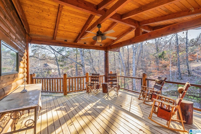 wooden terrace with ceiling fan