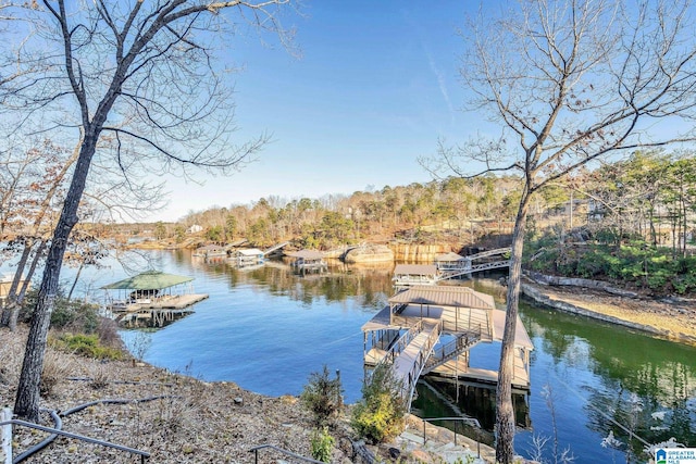 view of dock featuring a water view