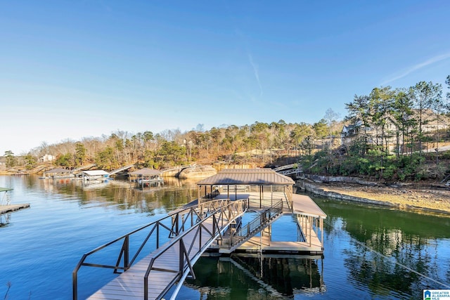 dock area with a water view