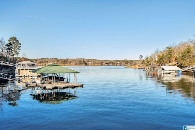 view of dock with a water view