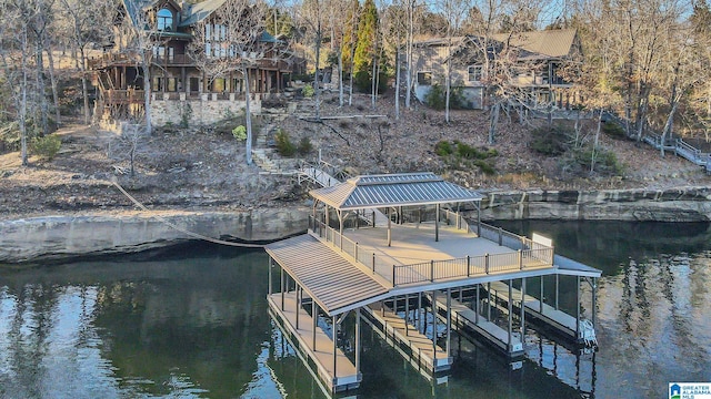 view of dock featuring a water view