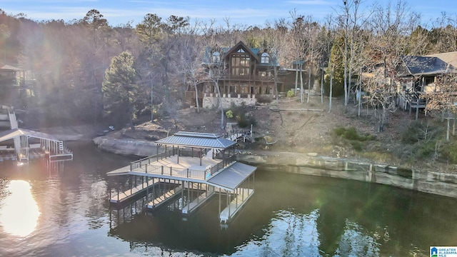 view of dock with a water view