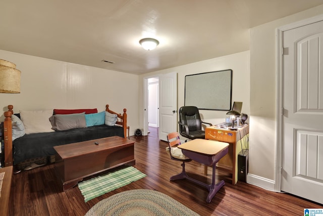 living room with dark hardwood / wood-style floors