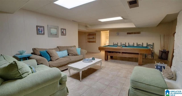 game room featuring light tile patterned floors and billiards