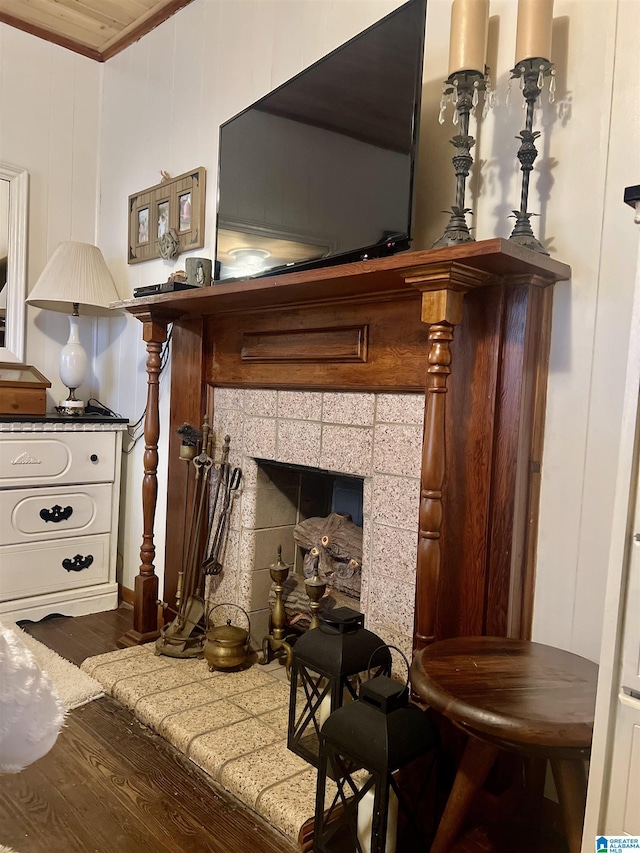 interior space featuring a fireplace and hardwood / wood-style floors