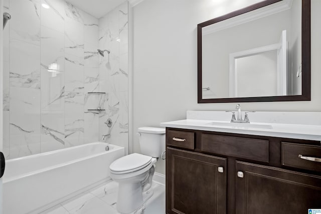 full bathroom with vanity, toilet, and tiled shower / bath