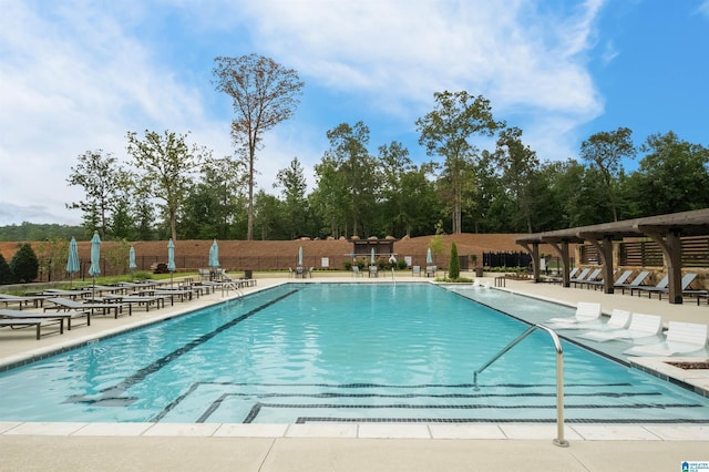 view of swimming pool with a patio