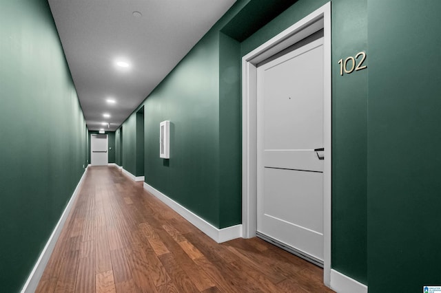 hallway with dark wood-type flooring