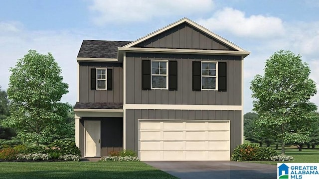 view of front facade with a front yard and a garage