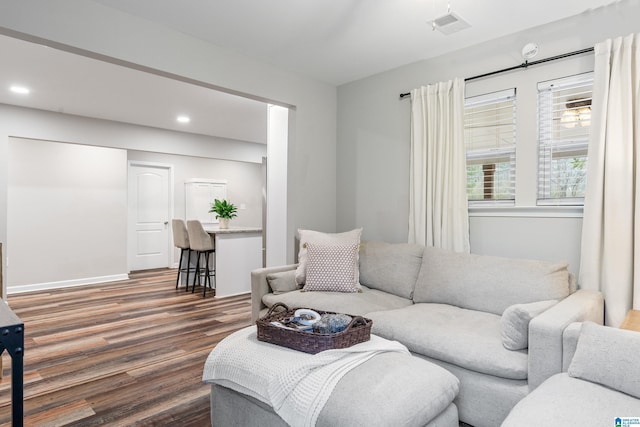 living room with dark wood-type flooring