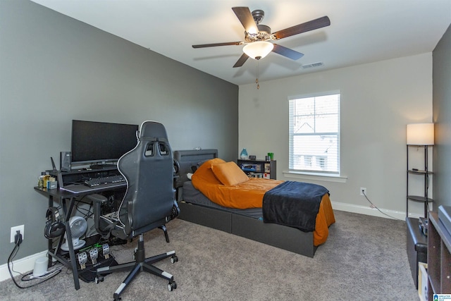 bedroom with carpet and ceiling fan