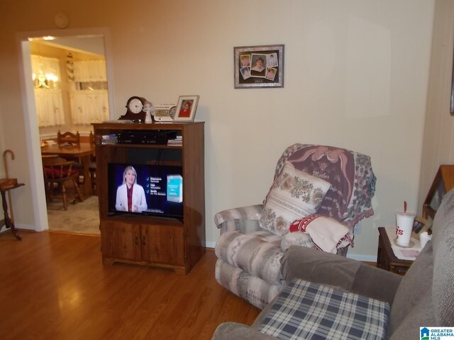 sitting room with wood-type flooring