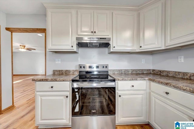 kitchen with white cabinetry and stainless steel electric range oven