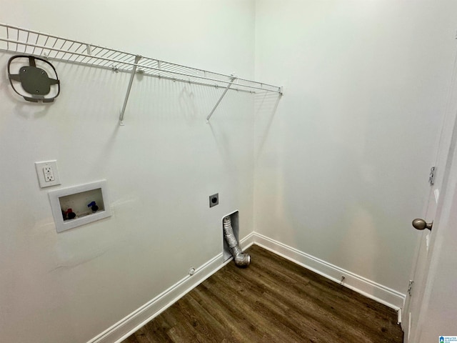 laundry room featuring washer hookup, electric dryer hookup, dark hardwood / wood-style floors, and hookup for a gas dryer