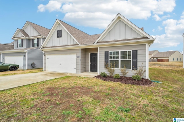 view of front of home featuring a front yard and a garage