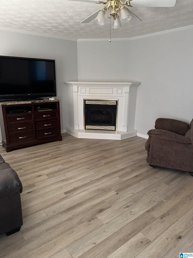 living room featuring light hardwood / wood-style floors and a textured ceiling