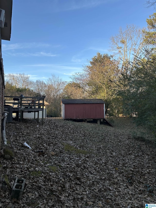 view of yard with a storage shed