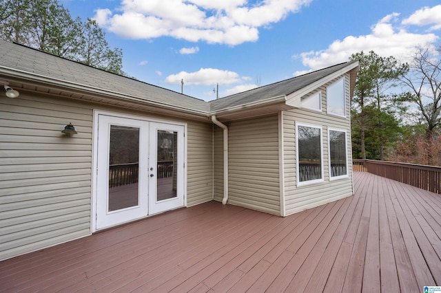 wooden terrace featuring french doors