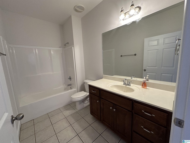 full bathroom featuring tile patterned flooring, vanity, toilet, and shower / bathtub combination