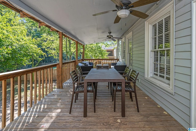 wooden deck with ceiling fan