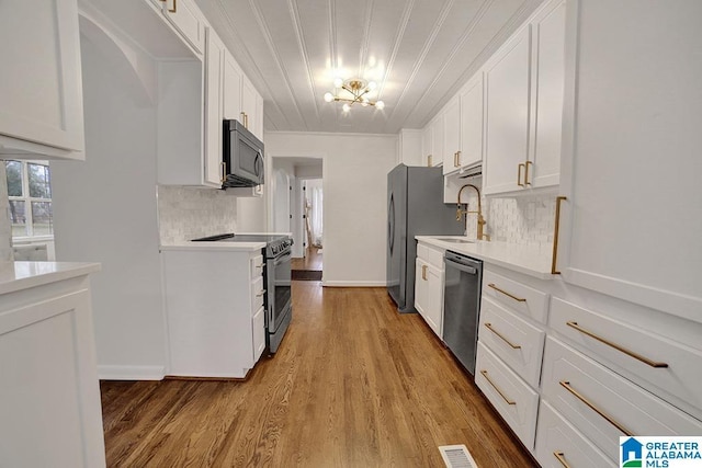 kitchen featuring backsplash, white cabinetry, sink, and appliances with stainless steel finishes