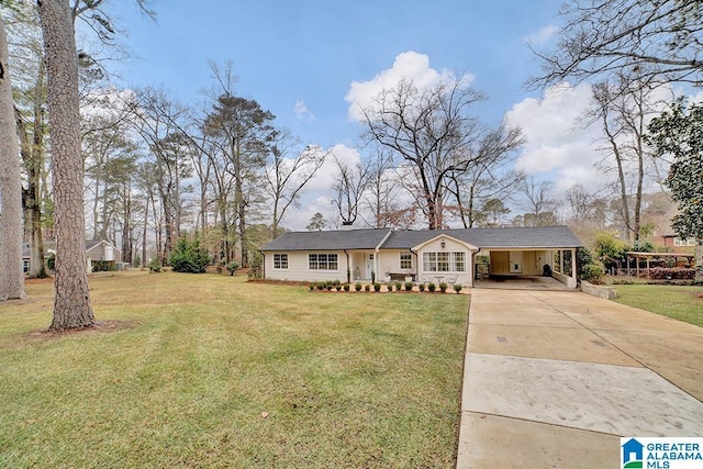 ranch-style home with a carport and a front yard