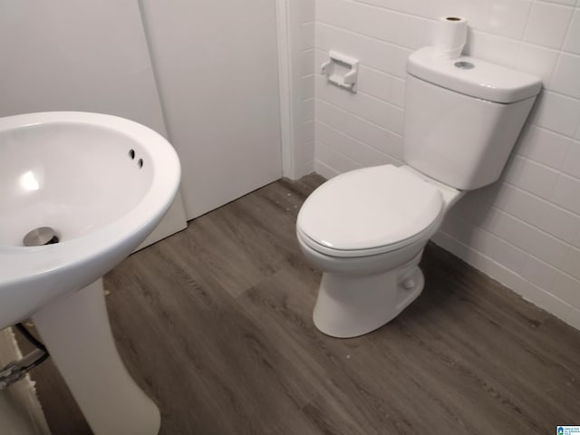 bathroom with wood-type flooring and toilet