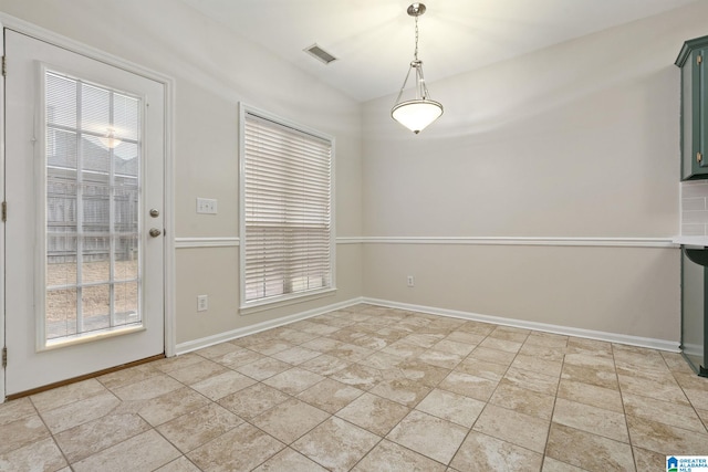 view of unfurnished dining area