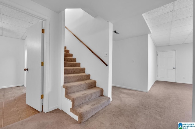 staircase with carpet