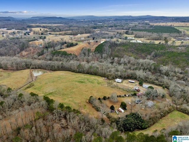 drone / aerial view featuring a water and mountain view