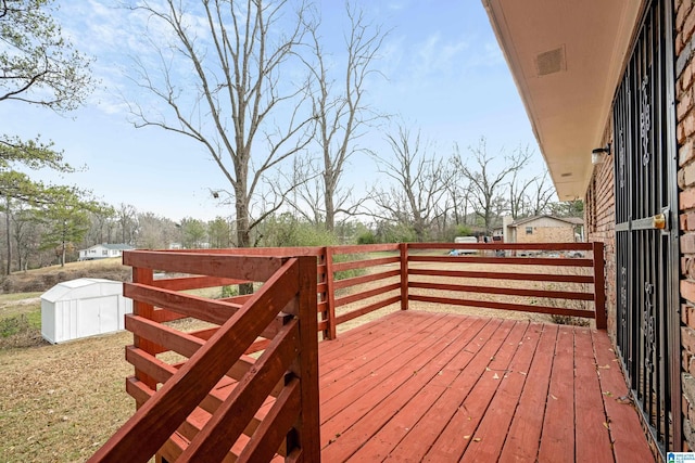 wooden deck with a storage unit