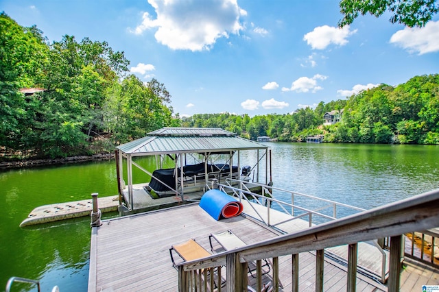 dock area with a water view