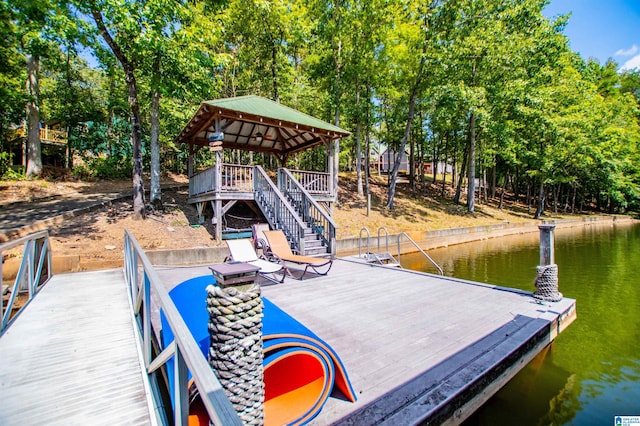 view of dock with a water view