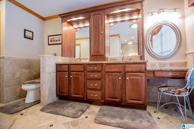 395 Creek Run Rd, Wedowee, AL 36278 - full bath with ornamental molding, a sink, wainscoting, tile walls, and toilet