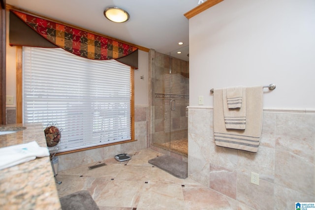 395 Creek Run Rd, Wedowee, AL 36278 - full bathroom with wainscoting, a shower stall, and tile walls