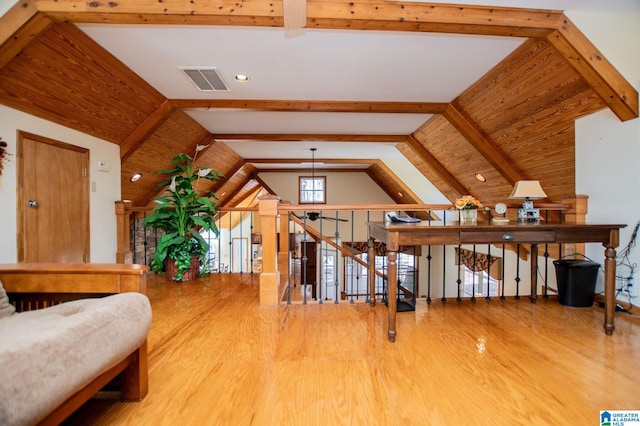 395 Creek Run Rd, Wedowee, AL 36278 - additional living space with vaulted ceiling with beams, wood finished floors, and visible vents