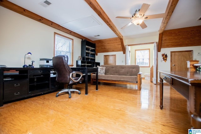 395 Creek Run Rd, Wedowee, AL 36278 - office featuring beam ceiling, visible vents, a healthy amount of sunlight, and attic access