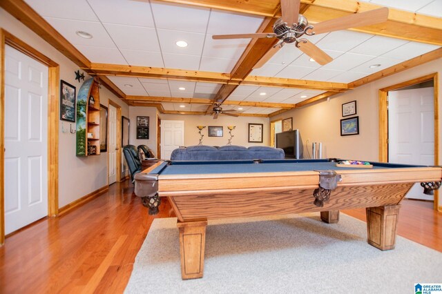 395 Creek Run Rd, Wedowee, AL 36278 - game room featuring ceiling fan, baseboards, light wood-type flooring, recessed lighting, and billiards
