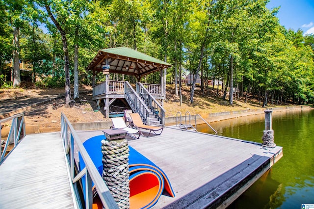 395 Creek Run Rd, Wedowee, AL 36278 - dock area featuring a gazebo, stairs, and a water view
