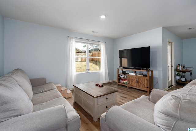 living room featuring light wood-type flooring